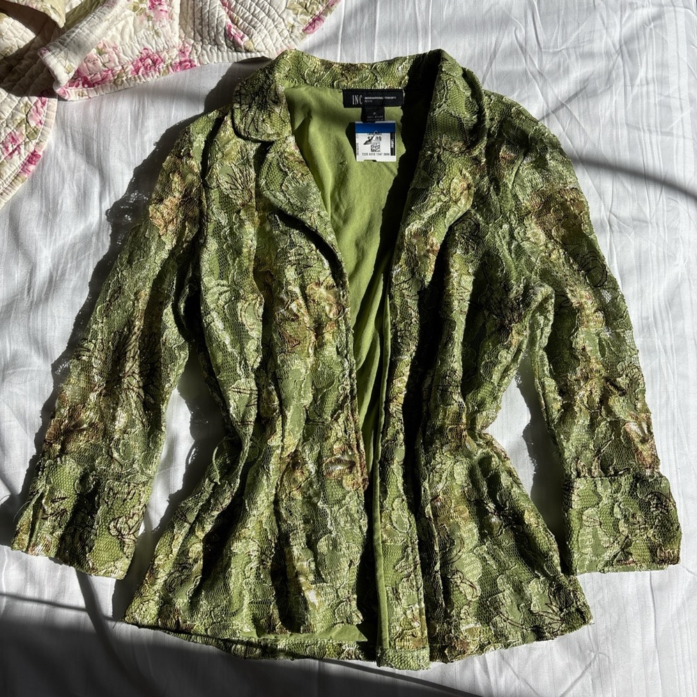 INC International Concepts Green Floral Lace Blouse